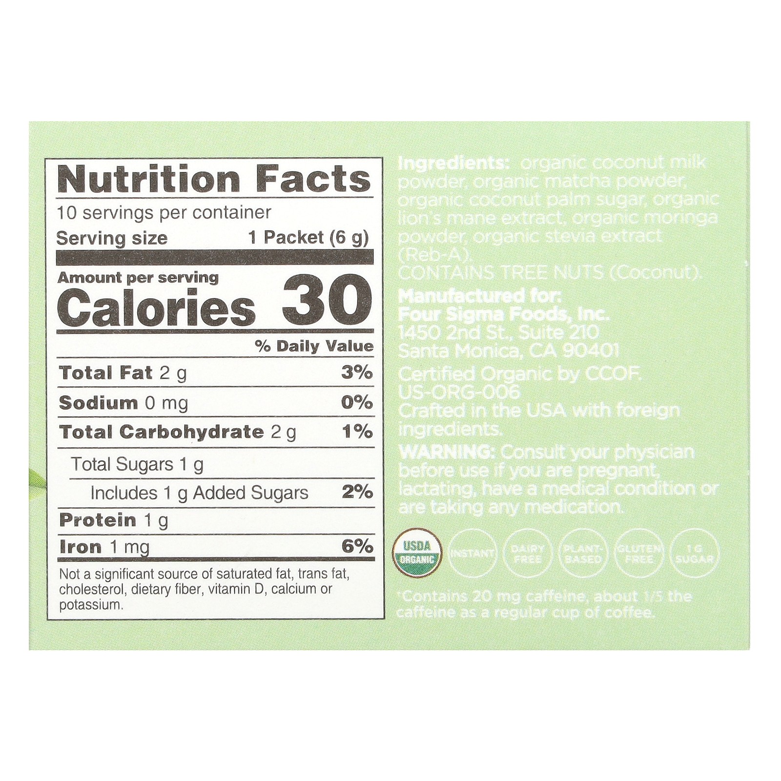 Think, Organic Matcha Latte Mix with Lion’s Mane Mushrooms, 10 Packets, 0.21 oz
