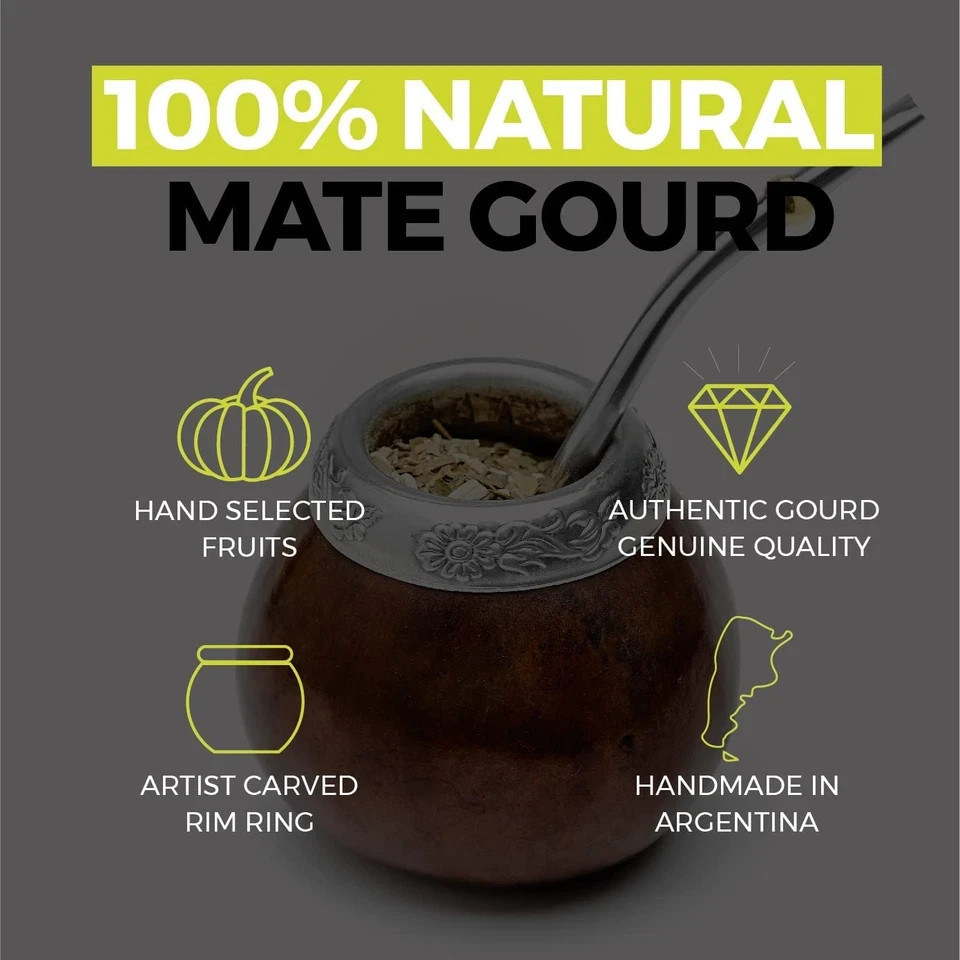 Yerba Mate Gourd Set (Original Natural Handmade Yerba Mate Cup Argentina) – Incl