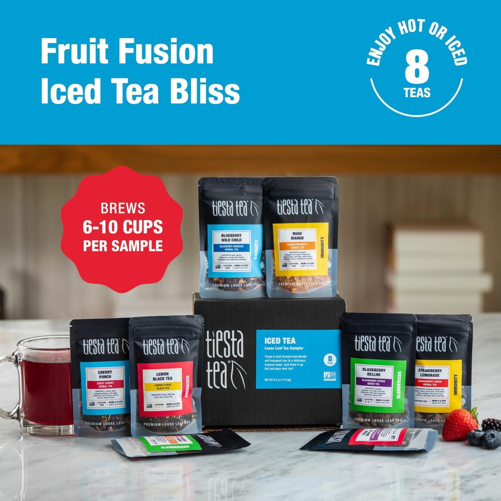 Tiesta Tea Iced Tea Sampler Dry Flight Set, Loose Leaf, High to No Caffeine,…
