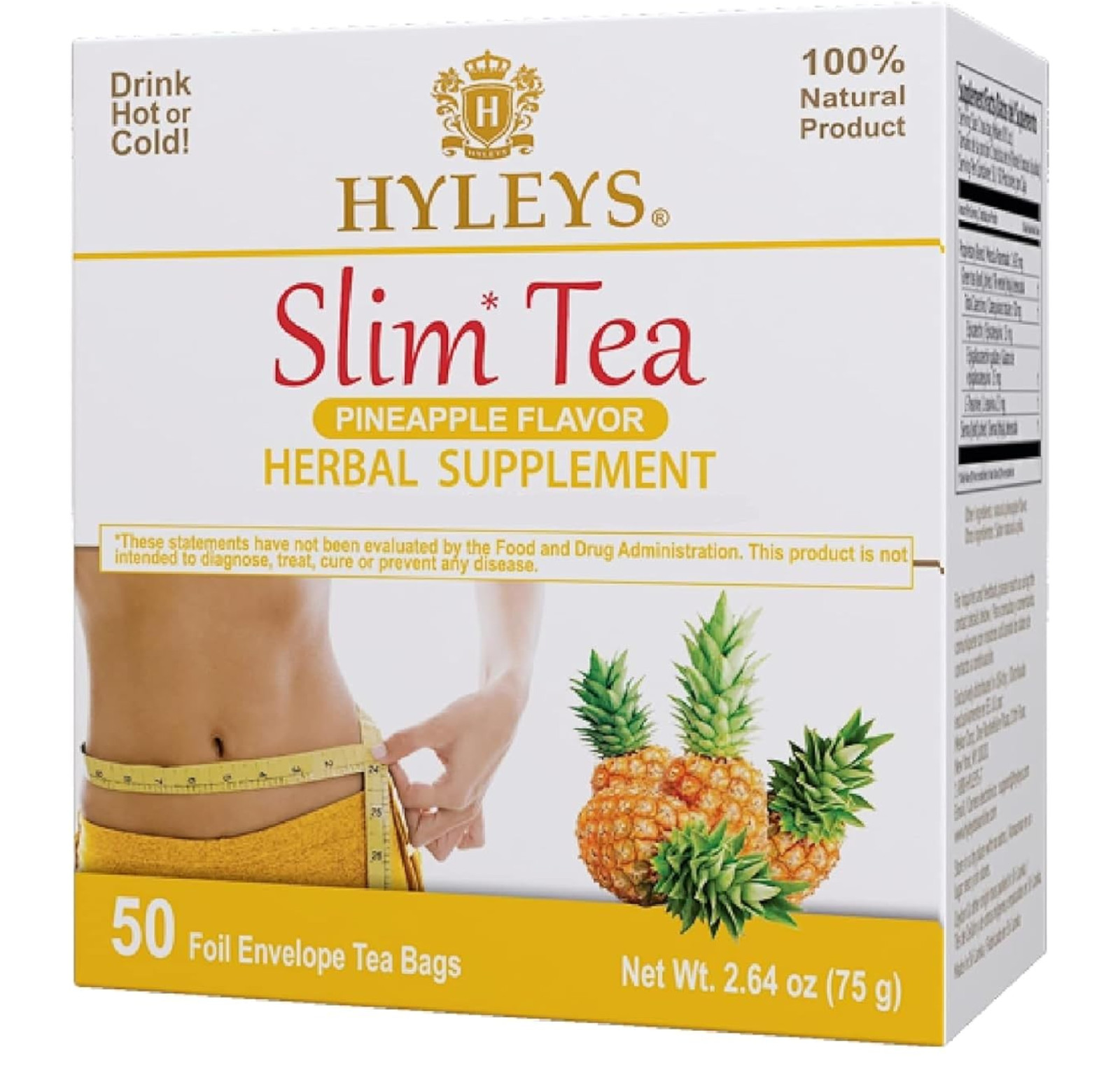 HYLEYS Slim Tea Weight Loss Herbal Supplement 50 Count (Pack of 1), Pineapple
