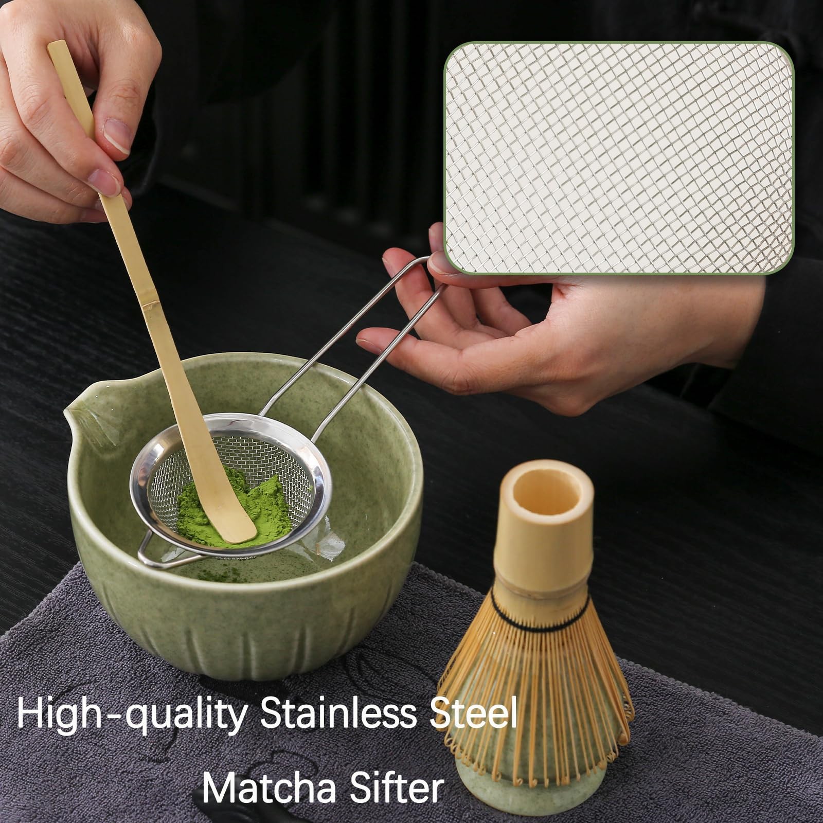10Pcs Matcha Whisk Set, 15 OZ Matcha Bowl, Matcha Whisk and Stand, Scoop, Sif…