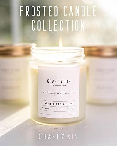 White Tea & Lily Scented Candle, 8oz 45 Hour Burn Craft and Kin Candle, All