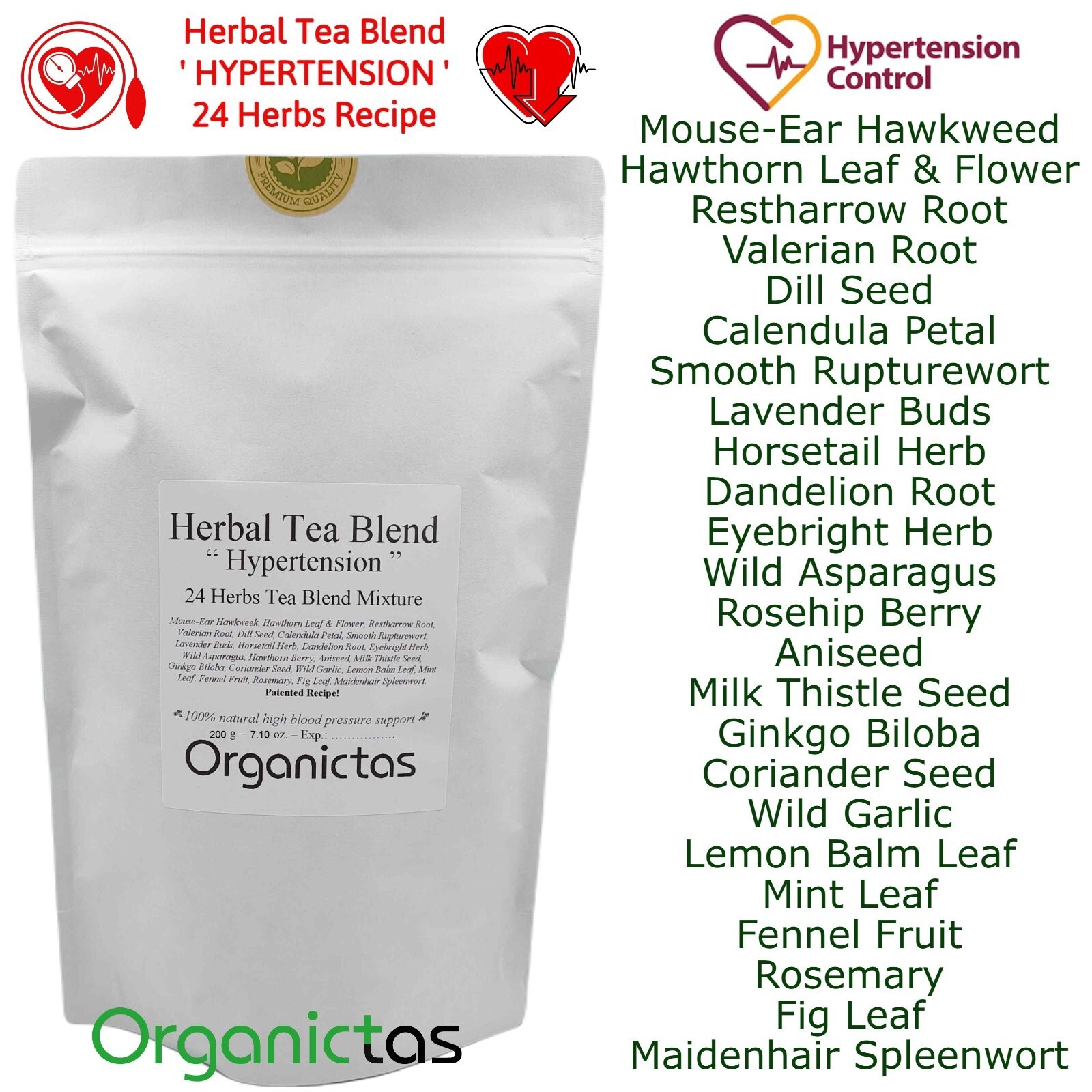 Organic Tea for High Blood Pressure – 24 Herbs Blend to lower BP naturally 100g
