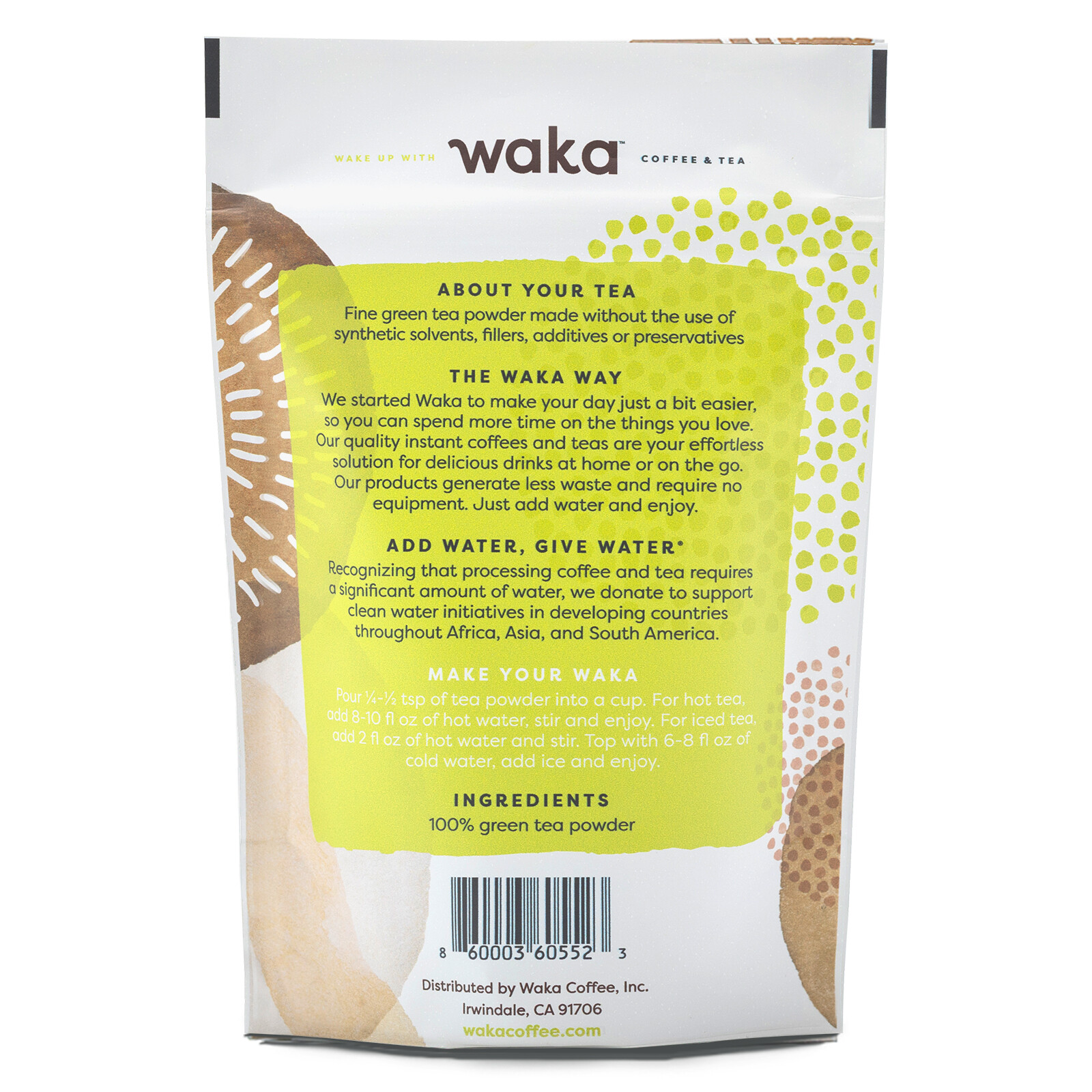 Waka Coffee Quality Instant Tea, Kenyan & Chinese, Green Tea Powder