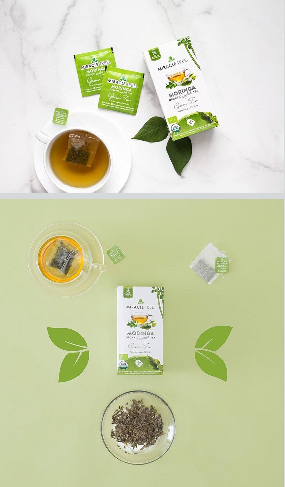 Moringa Tea Organic Miracle Tree Green Tea Total 50 Tea Bags USDA Organic 2 BOX