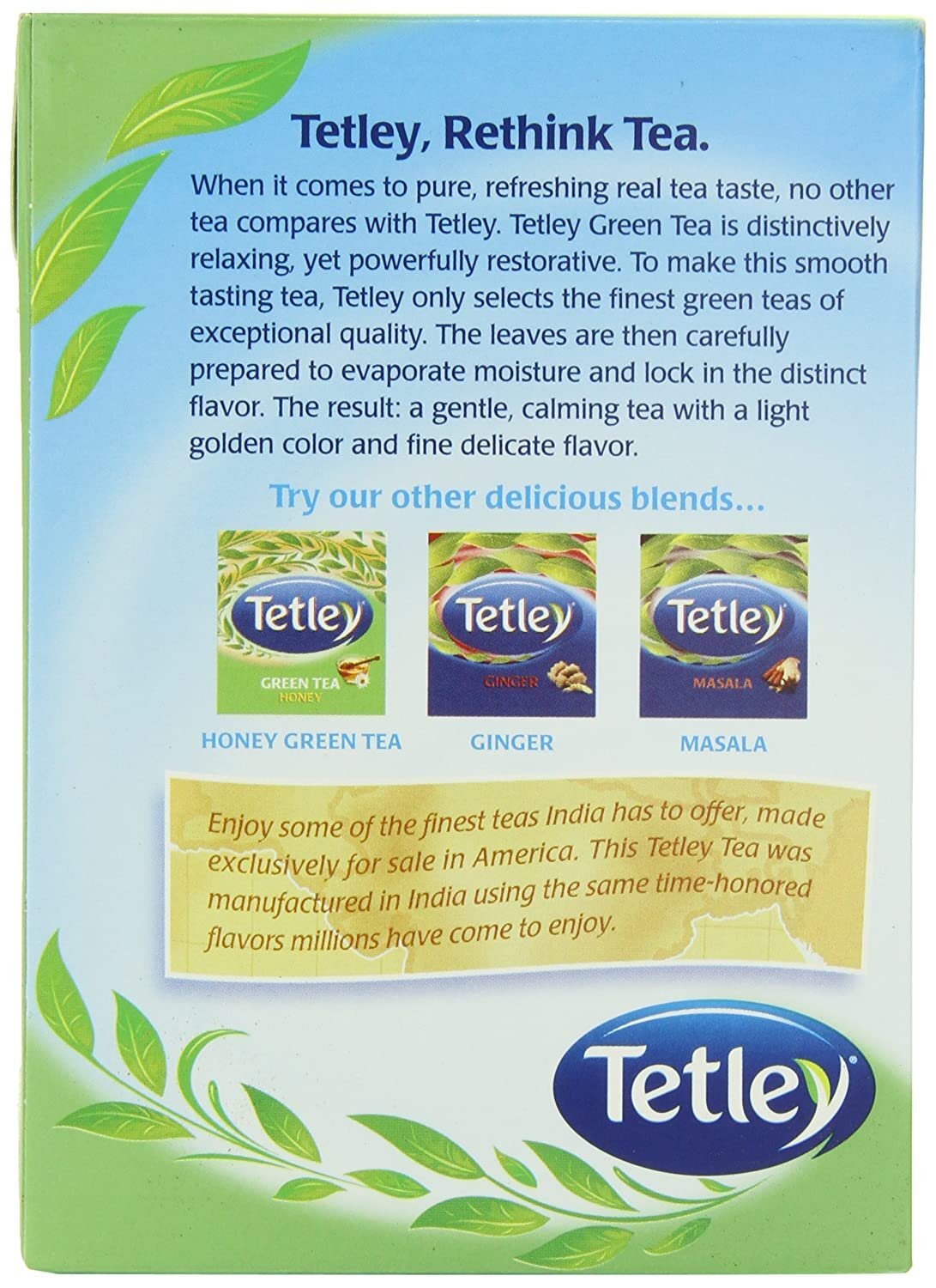 Tetley Natural GREEN Tea CAFFINATED 72 Bags (Light No Bitter Taste) – 1 Box