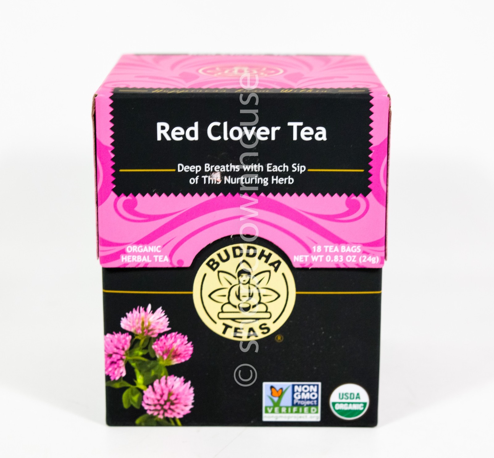 Buddha Tea Organic Herbal Red CloverTea 18 Tea Bags .83oz box 03/2028
