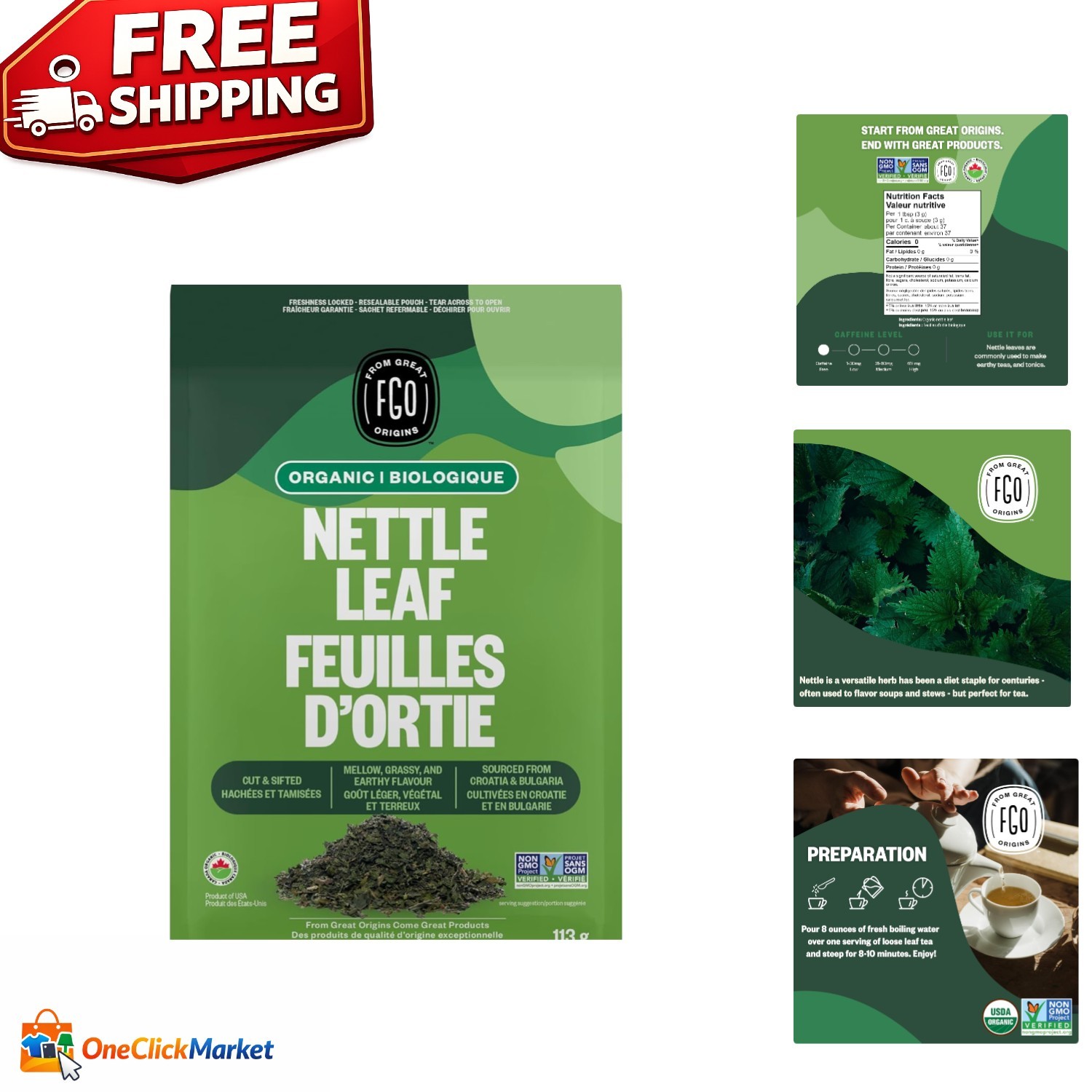 Caffeine-Free Organic Nettle Leaf Tea, 4oz Resealable Bag – Immune Support