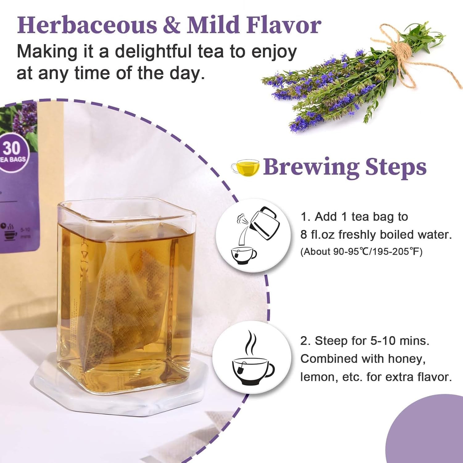 Hyssop Tea Bags – 30 Count, Caffeine-Free for Relaxation & Digestion