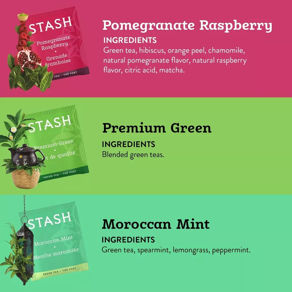 Stash Tea Green Tea Variety Pack Sampler Assortment – Caffeinated, 20 Count