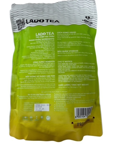 1 Pack of LADOPHAR Phyllanthus Tea (Trà Diệp Hạ Châu) 100 Teagbags 2g- Viet Nam