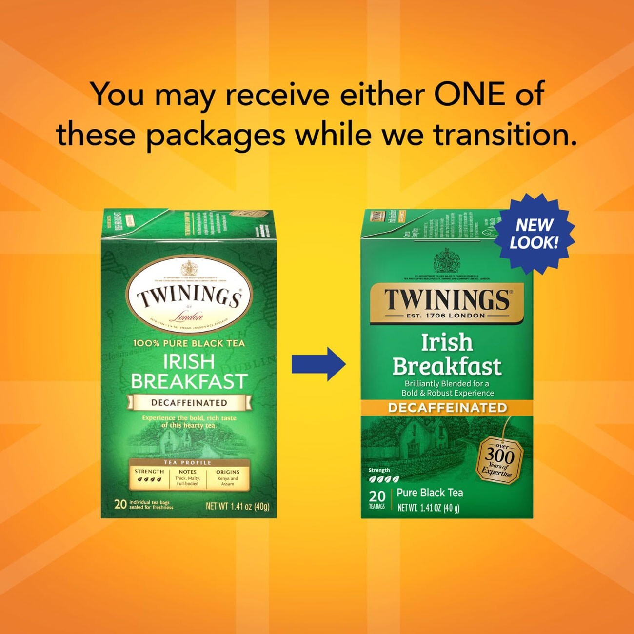 Twinings Decaffeinated Irish Breakfast Black Tea – 20 tea bags (Pack of 4)
