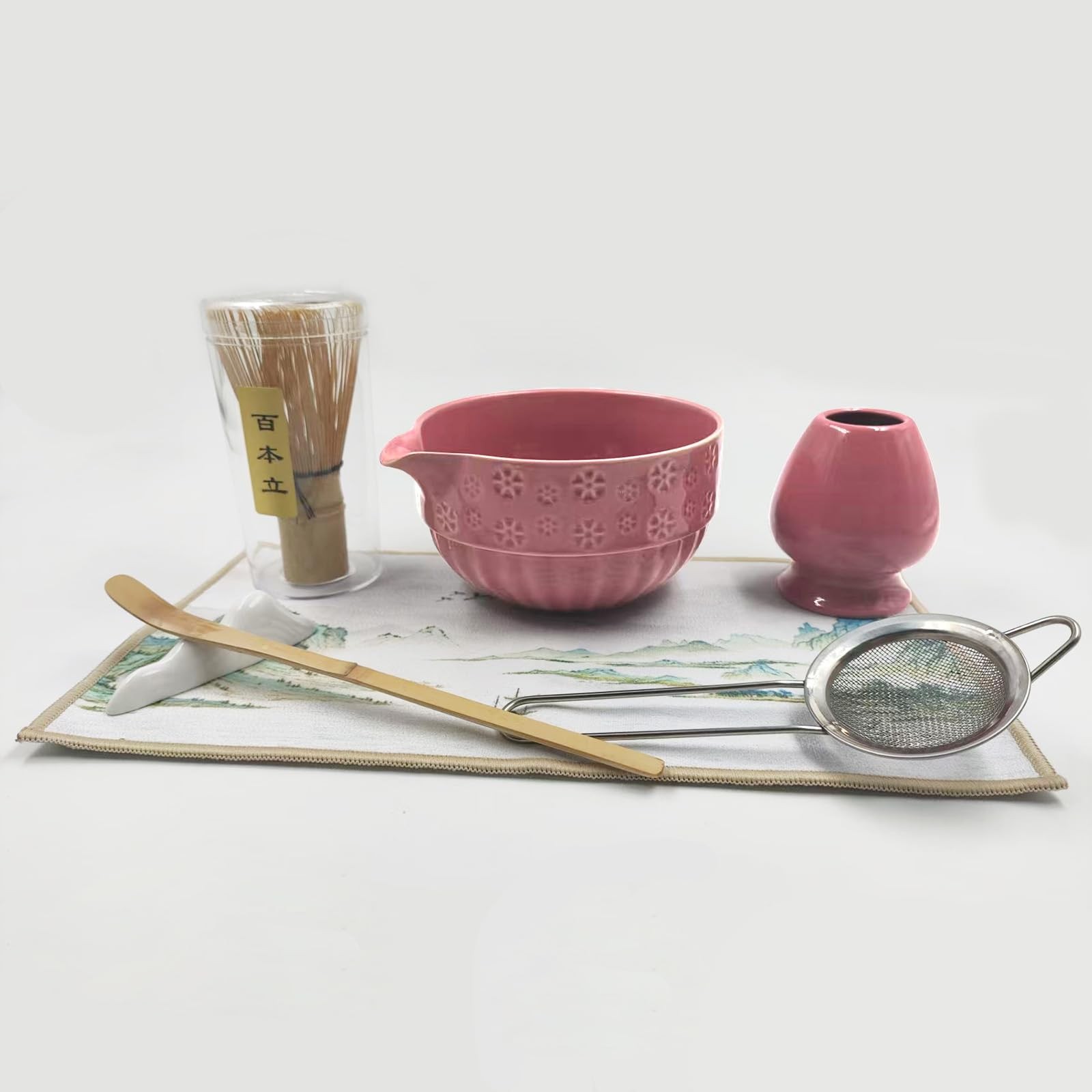 Matcha Whisk Set Pink, Ceramic Matcha Set Includes Matcha Bowl, Bamboo Whisk,…