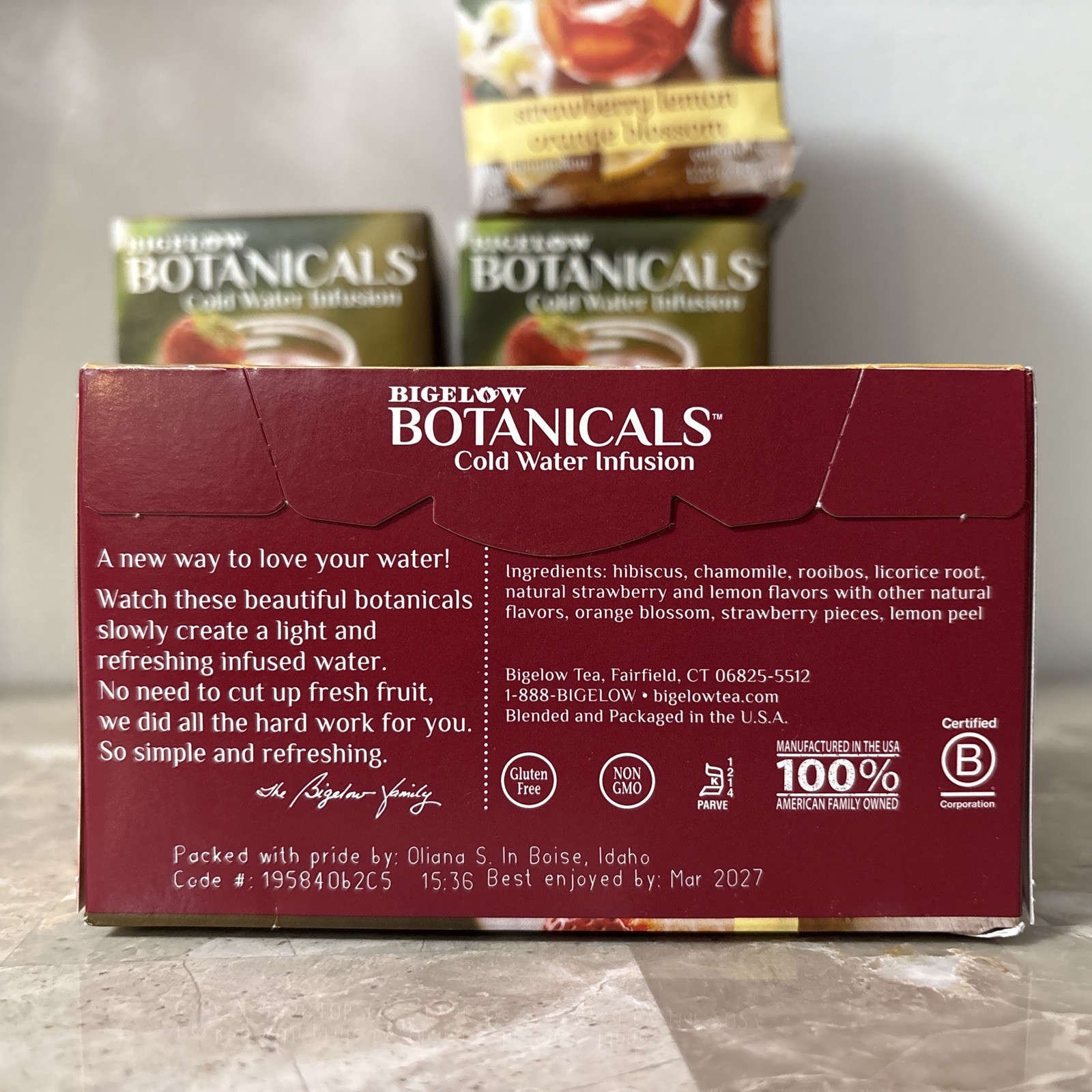 4 Boxes Bigelow Botanicals Cold Water Infusion Strawberry Lemon Orange Blossom