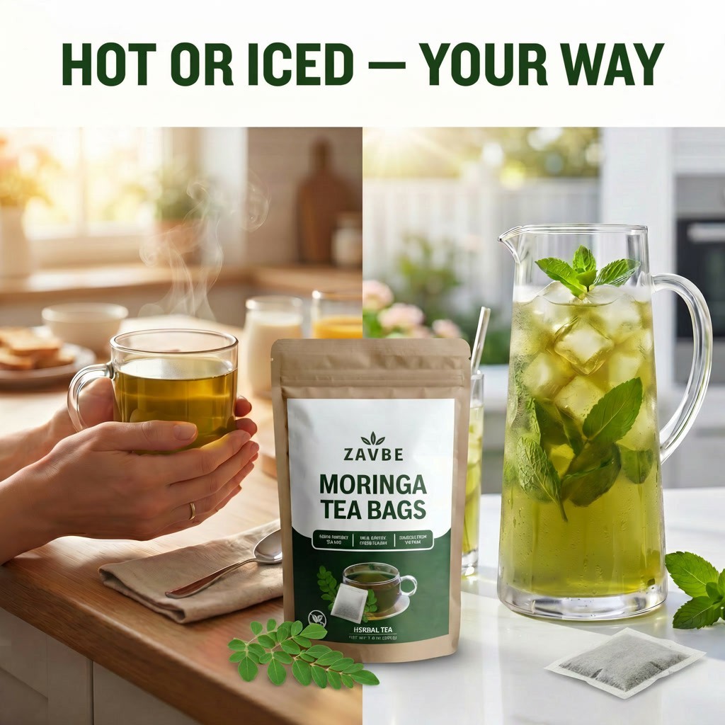 100 Moringa Tea Bags – Pure Moringa Herbal Tea | Caffeine-Free Non-GMO – ZAVBE