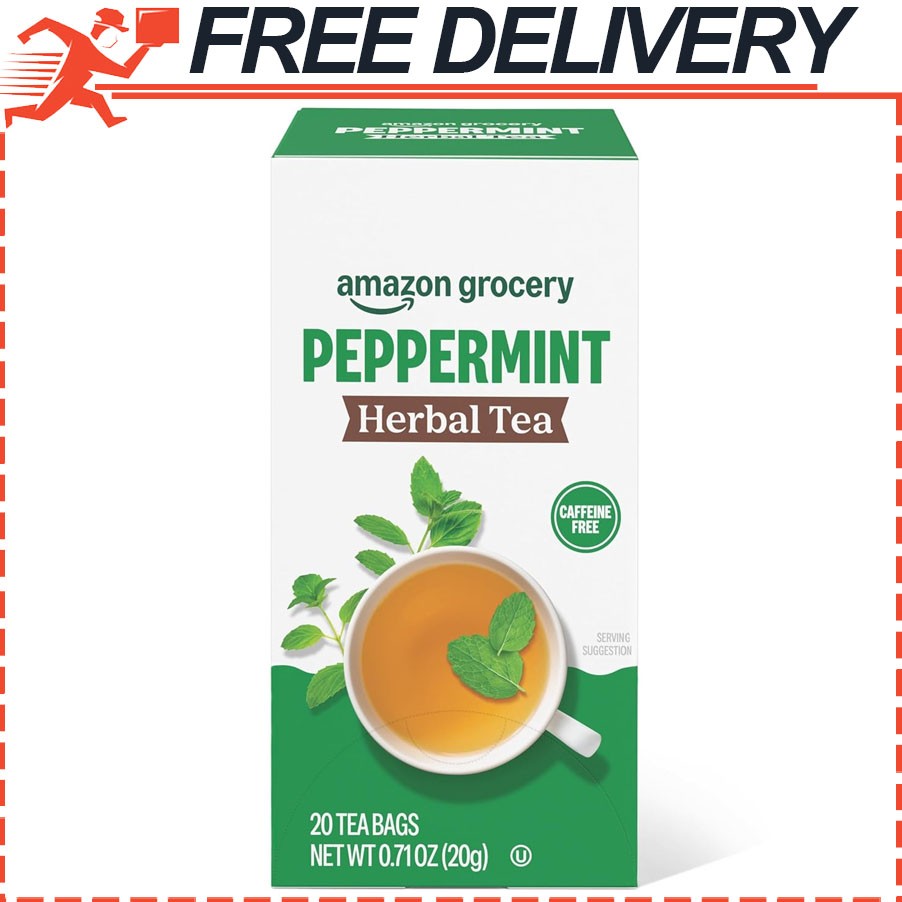 Amazon Grocery, Peppermint Herbal Tea Bags Caffeine Free, 20 Tea Bags
