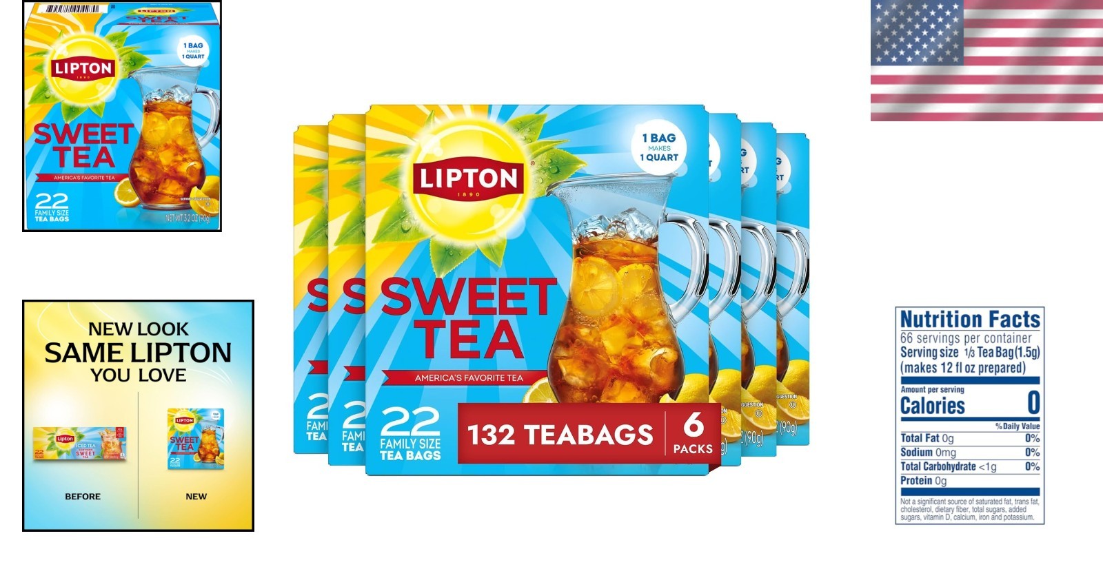 Refreshing Southern Sweet Iced Tea Bags 22 ct | 6 Pack – Perfect for Gatherings