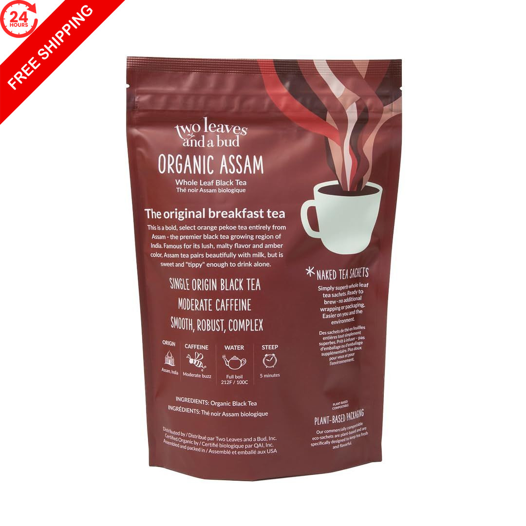 Two Leaves and a Bud Organic Assam, 50 Unwrapped Tea Sachets 50