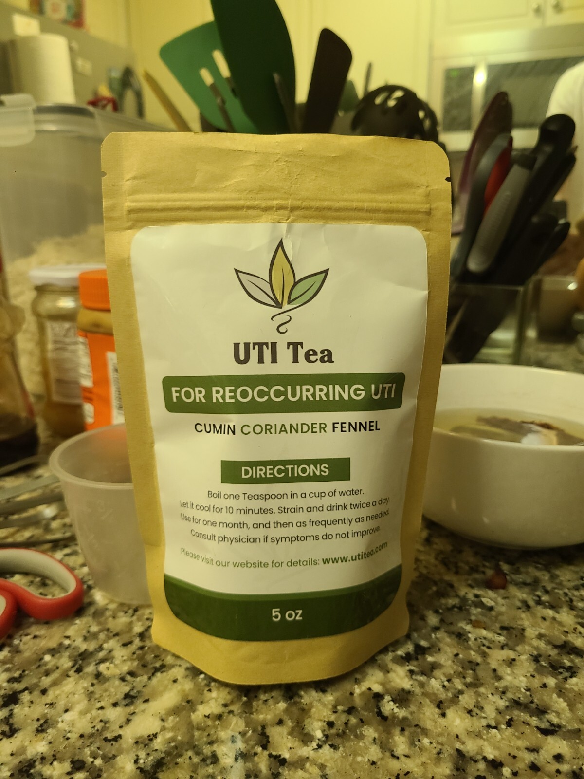 UTI Tea, For reoccuring UTI. Ayurvedic. All natural organic. 5oz resealable bag