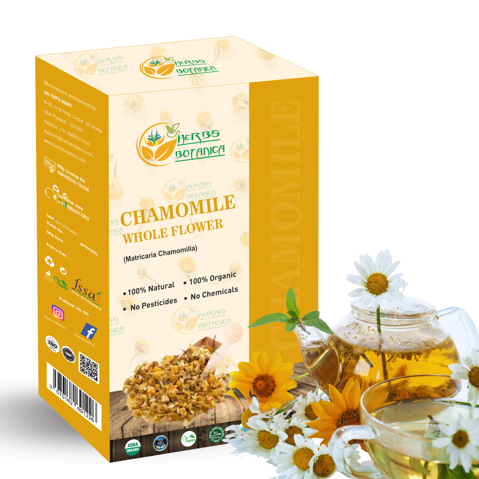 Organic Chamomile Flowers Dried Whole Loose Leaf For Herbal Tea 7.05 oz