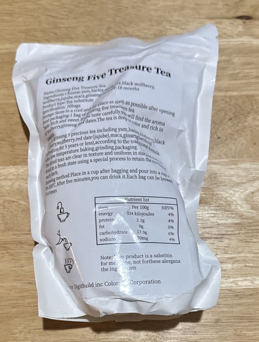 Ginseng Five Treasure Tea 20 Teabags Unopened New