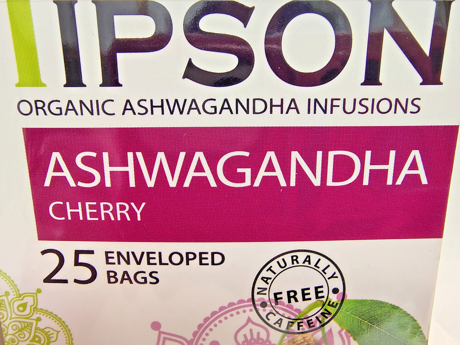 Tipson Ashwagandha Cherry Tea, 25 Bags/Box, Caffeine Free, BB 10/28, Lot of 3
