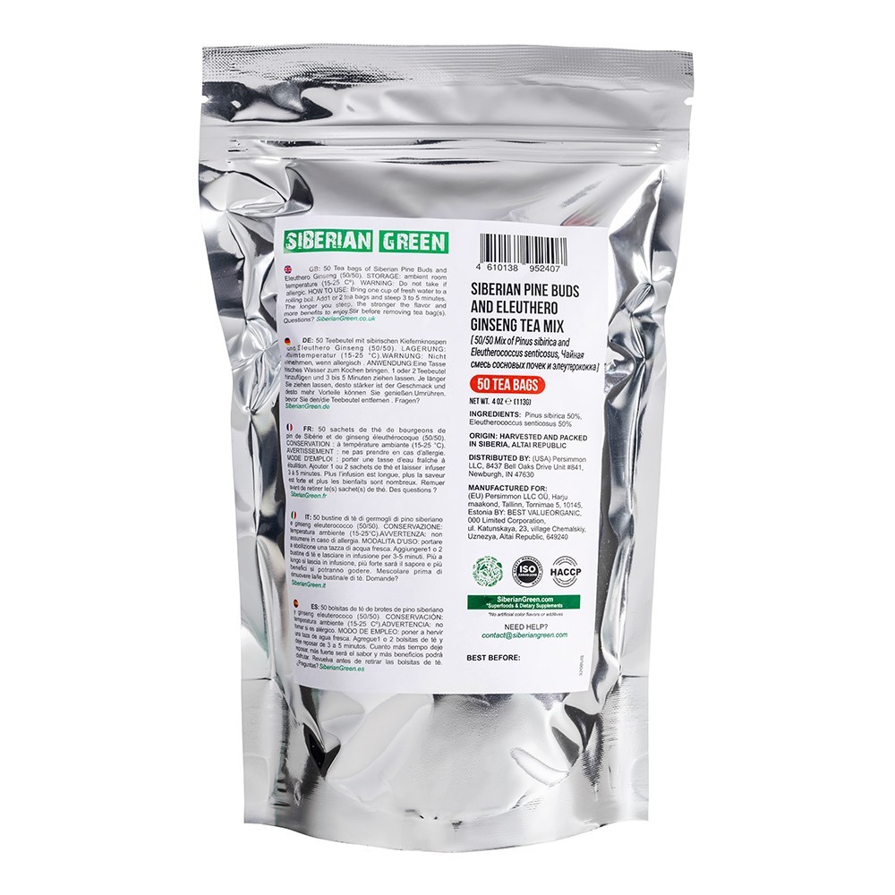 Siberian Green Eleuthero Roots and Pine Buds Tea – 50 Bags Herbal Tea