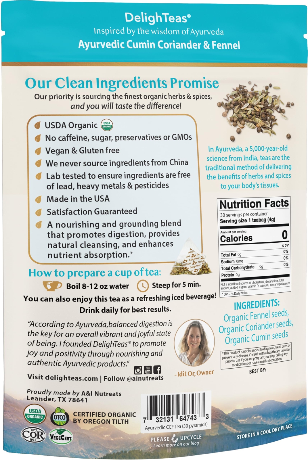 Organic Digest & Detox Ccf Tea | Ecofriendly Compostable Pyramid Tea Bags | Ayur