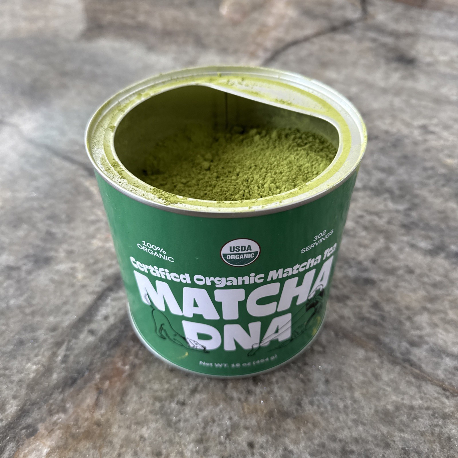 Certified Organic Matcha Green Tea Powder (8 oz can) open container 301 servings