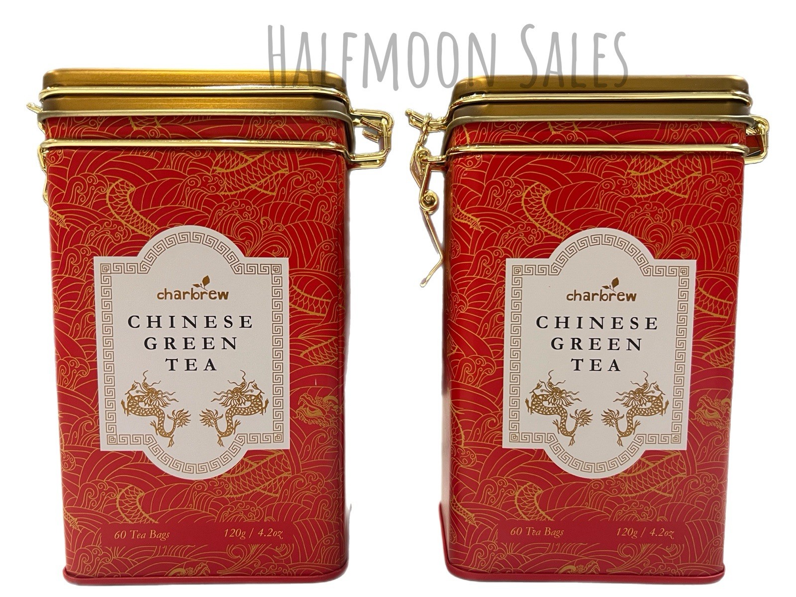 Charbrew Chinese Green Tea • 2 Latch-Lid Tins • 60 Bags Each – Gift Set