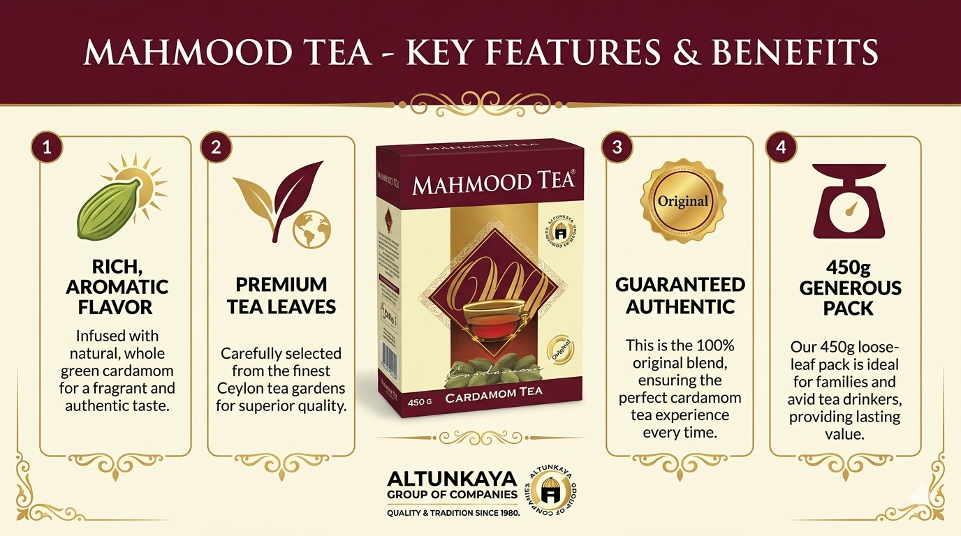 Mahmood Tea Cardamom 450g – Authentic Ceylon, Full Leaf, 100% Original, Halal