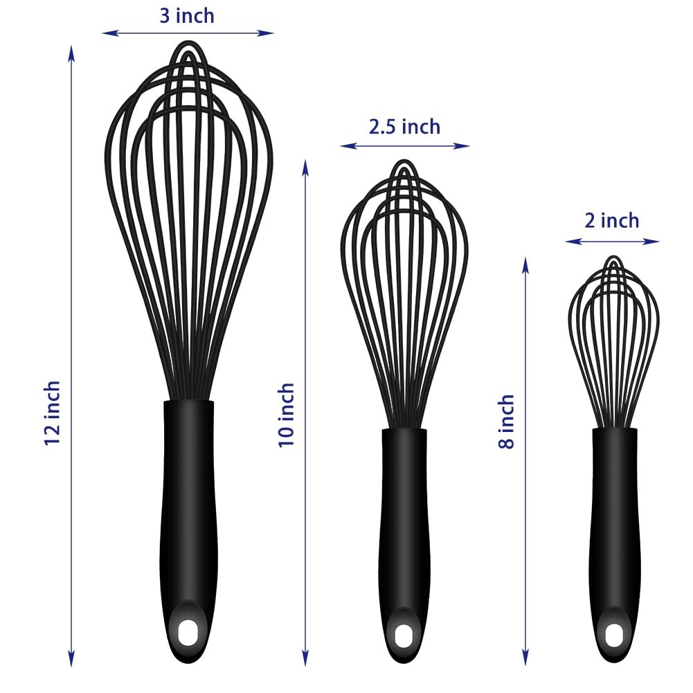 OYV Dishwasher Safe Silicone Whisk, Sealed 3×12in, Premium(Black Pack)