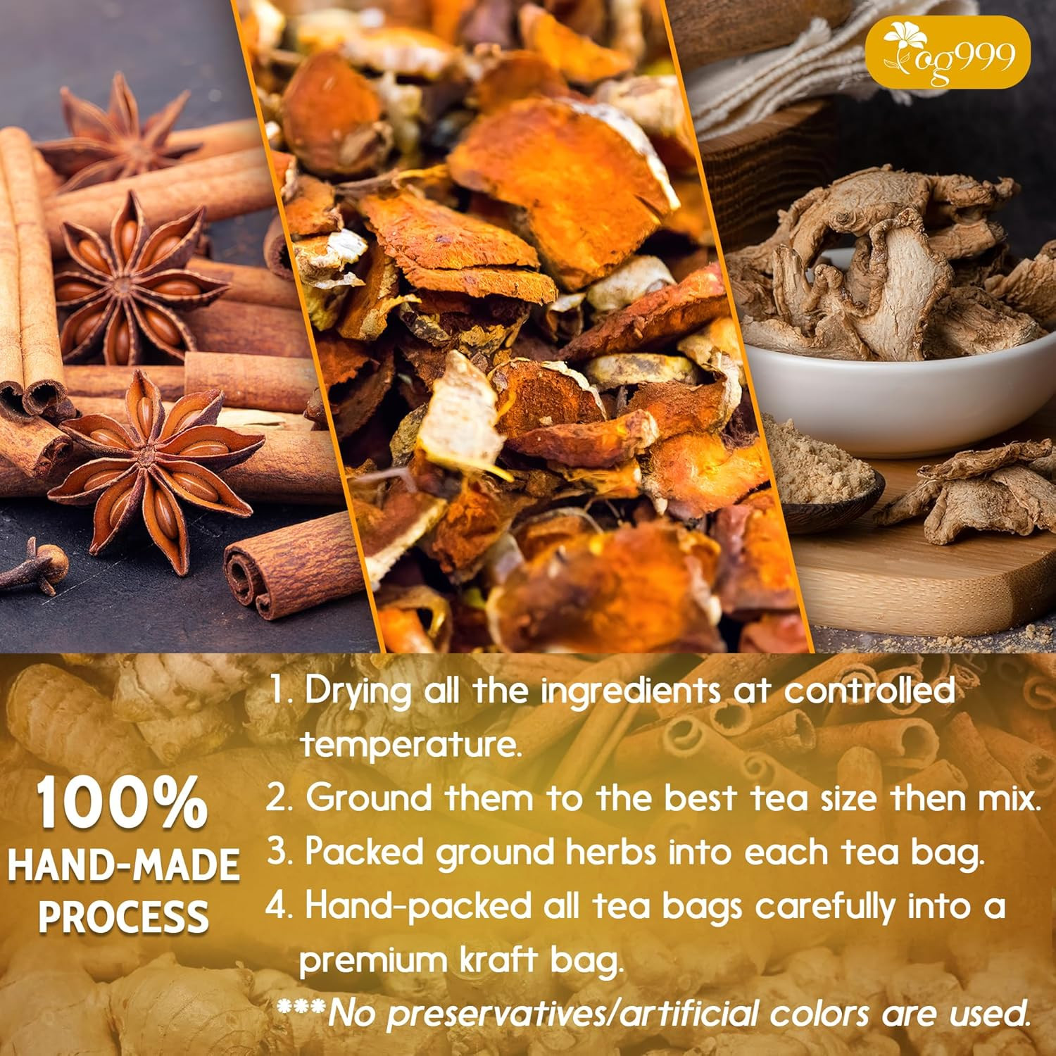 , 30 Bags Premium Turmeric Ginger Cinnamon Tea, Improve Digestion, Support Brain