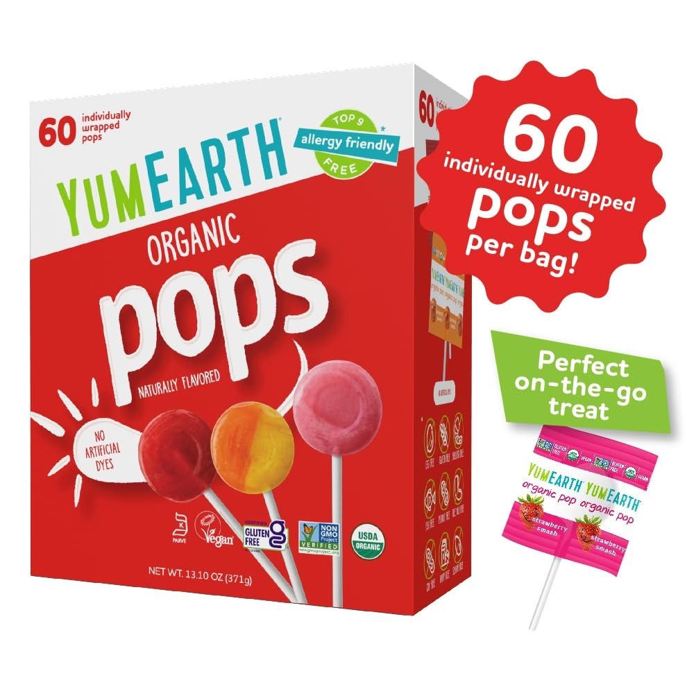 Organic Fruit Flavors Lollipop Variety Pack – 60 Gluten-Free, , Non-GMO Treats