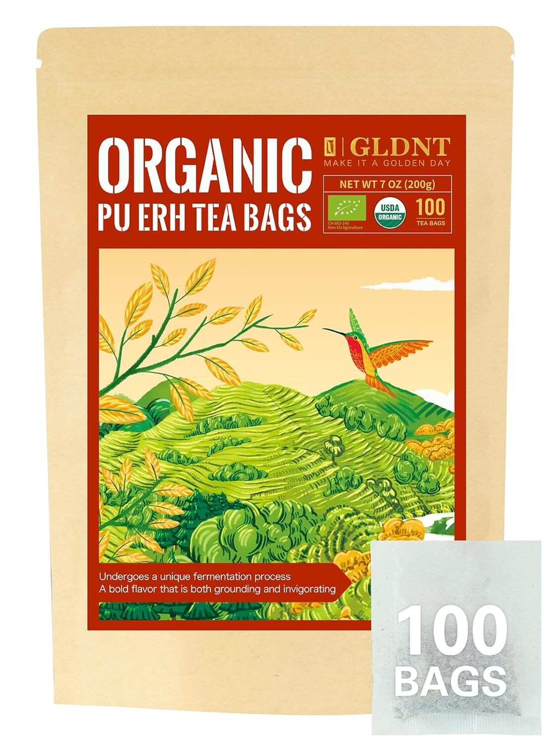 100 Count Organic Pu-erh Tea Bags – Mellow & Invigorating Dark Tea Experience