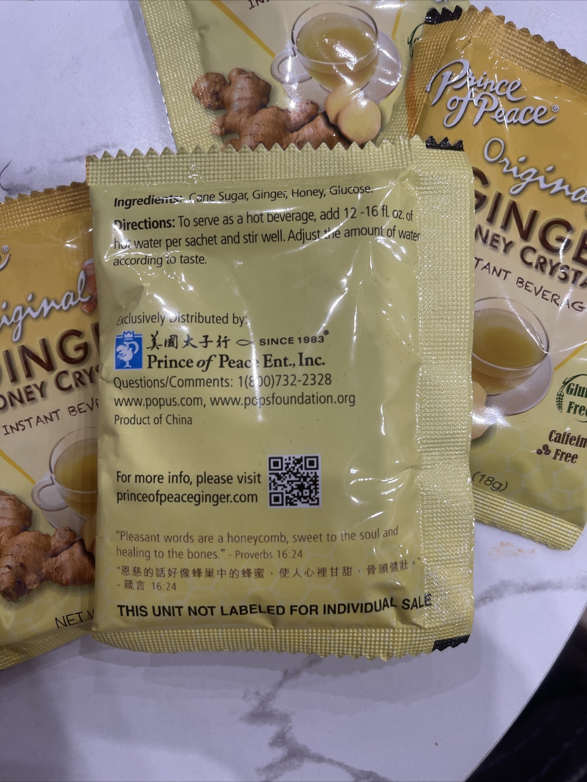 Prince of Peace Original Ginger Honey Crystals Tea individual Sachets x 4