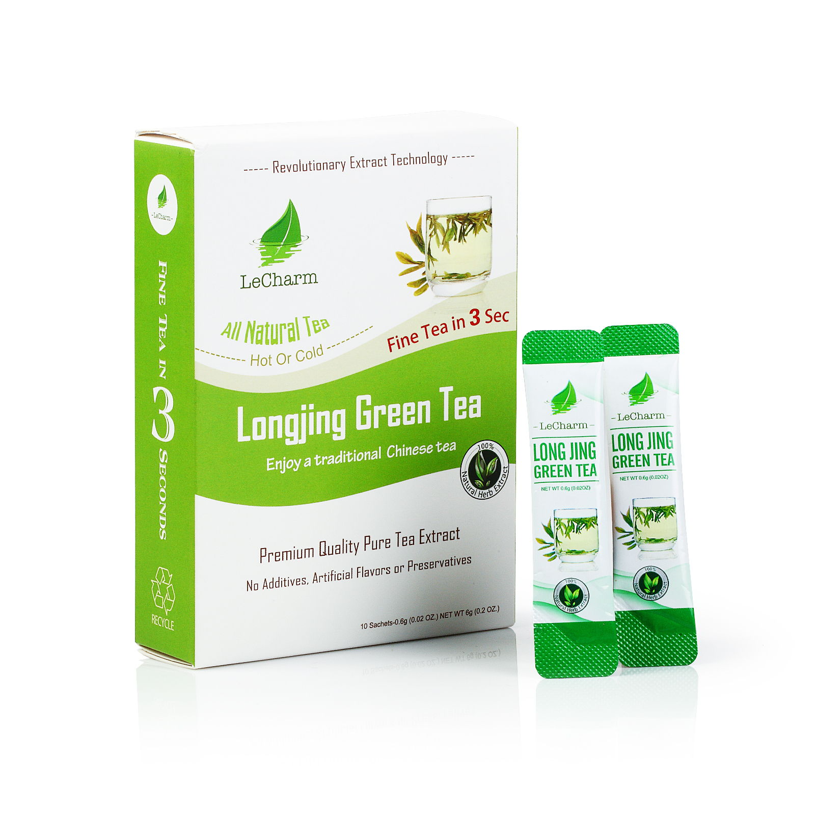 Premium 100% Natural Longjing Organic Green Tea Sugar Free (10 Sachests)