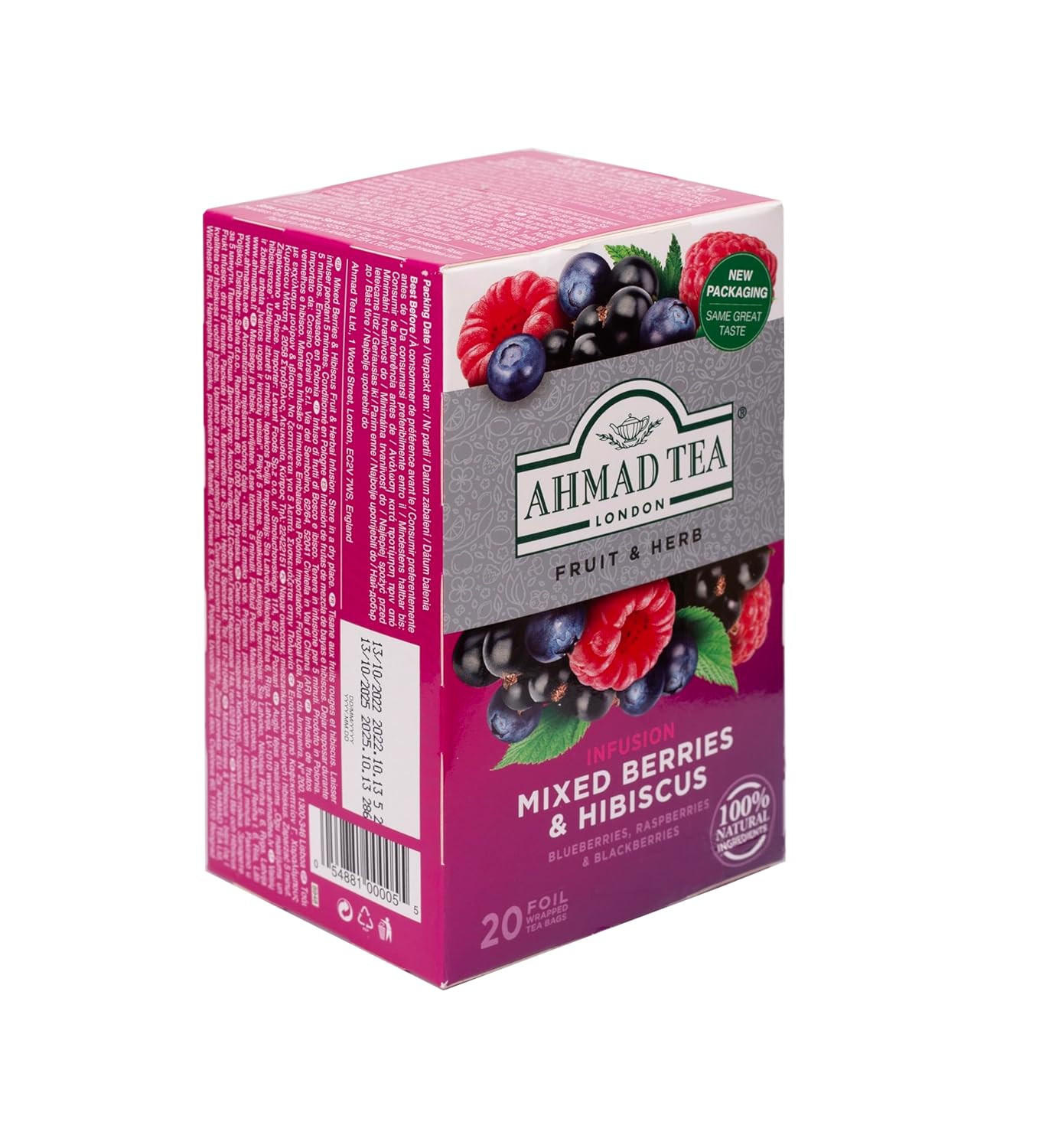 Herbal Tea, Mixed Berries & Hibiscus Teabags, 20 Ct (Pack of 1) – Decaffeinated