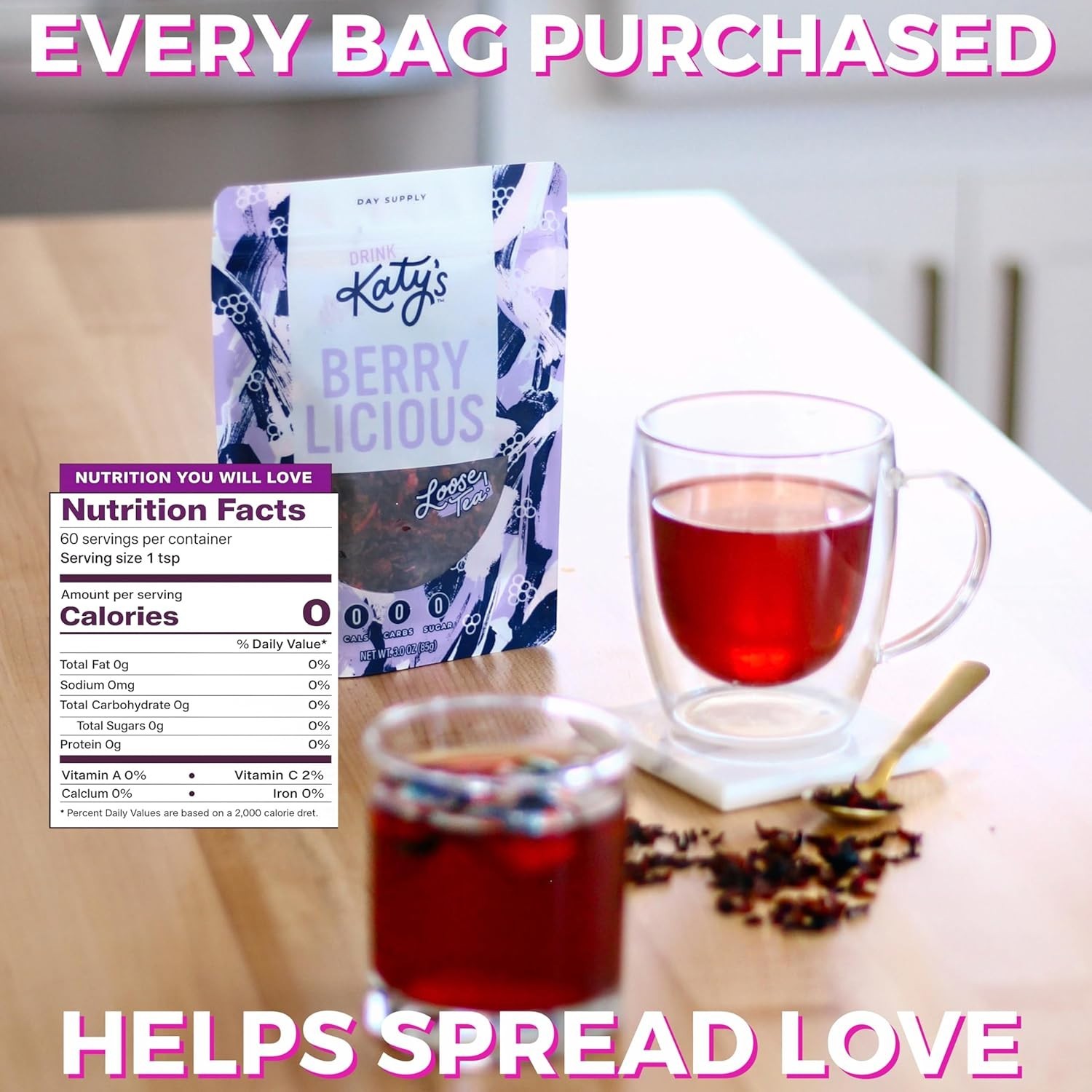 Katy’s Berry Loose Leaf Tea – Hibiscus, Blueberry & Cranberry – 30+ Cups