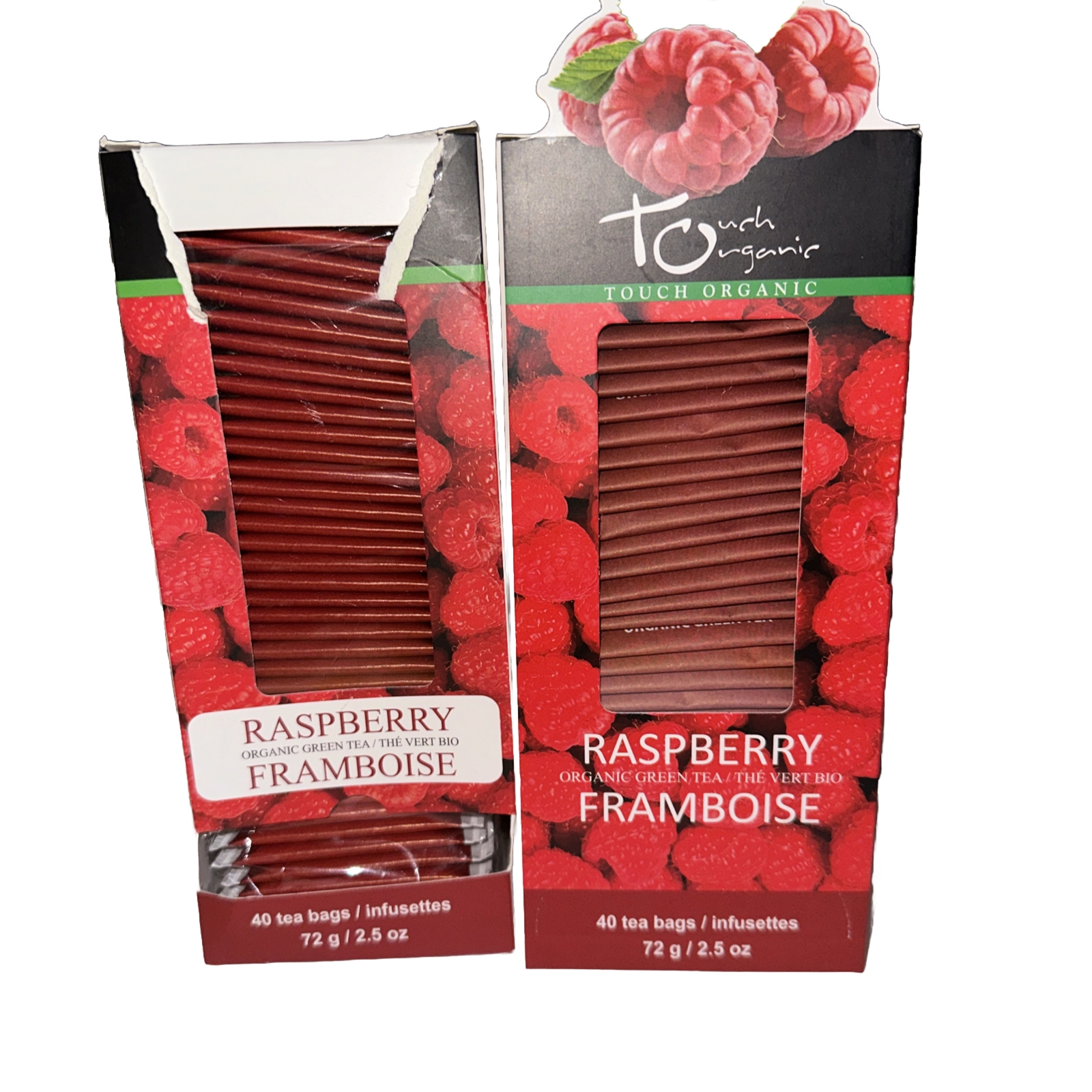 TOUCH ORGANIC 💜 RASPBERRY ORGANIC GREEN TEA 2 Boxes= 80 Tea Bags BB: 05/2026