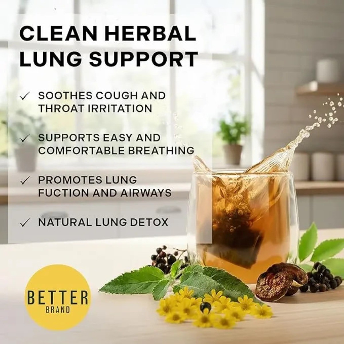 Betterbrand Lung Health Tea,Caffeine-Free Herbal Blend with Mullein,Ginseng