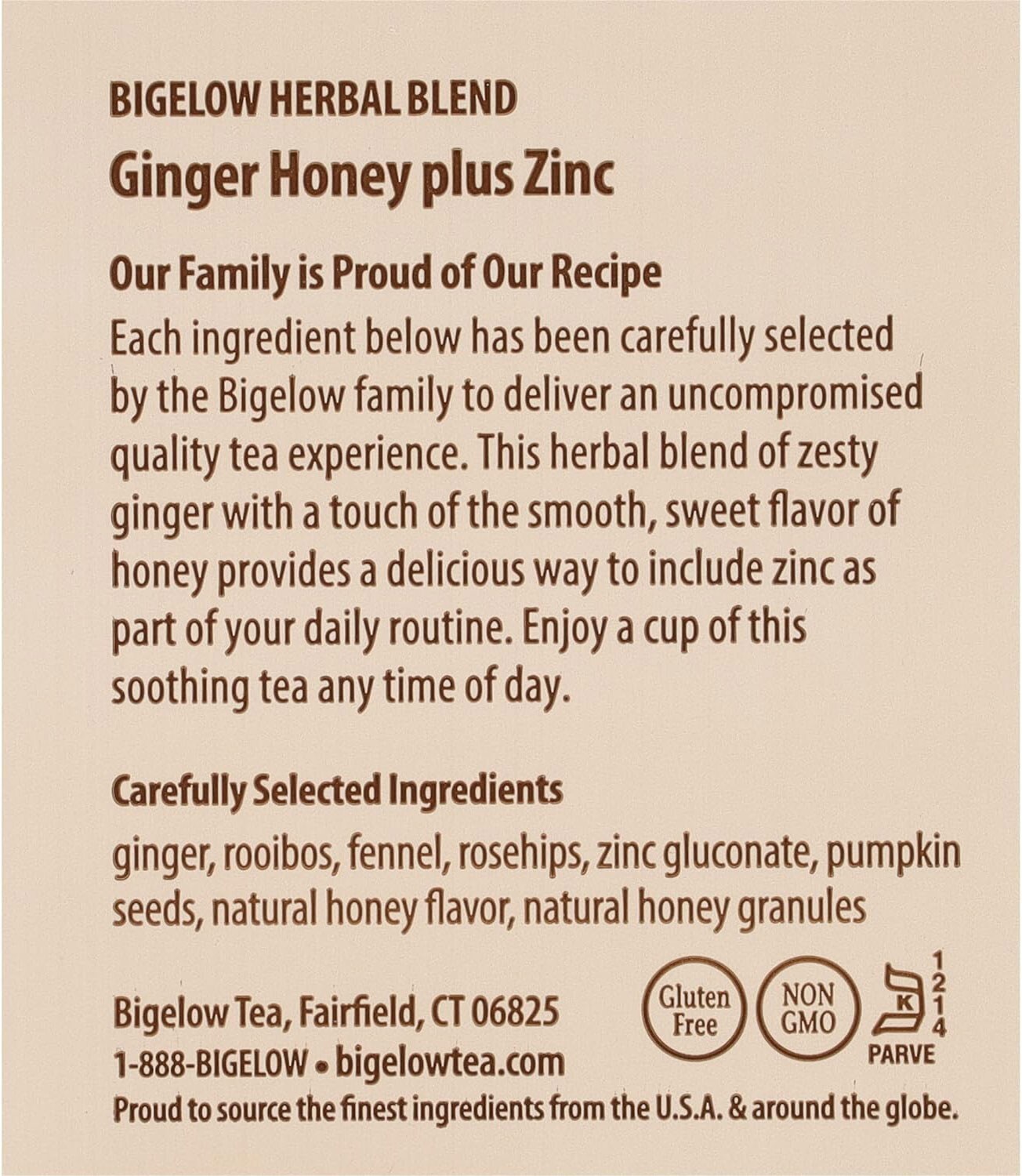 Bigelow Ginger Honey Herbal Tea – 18 tea bags