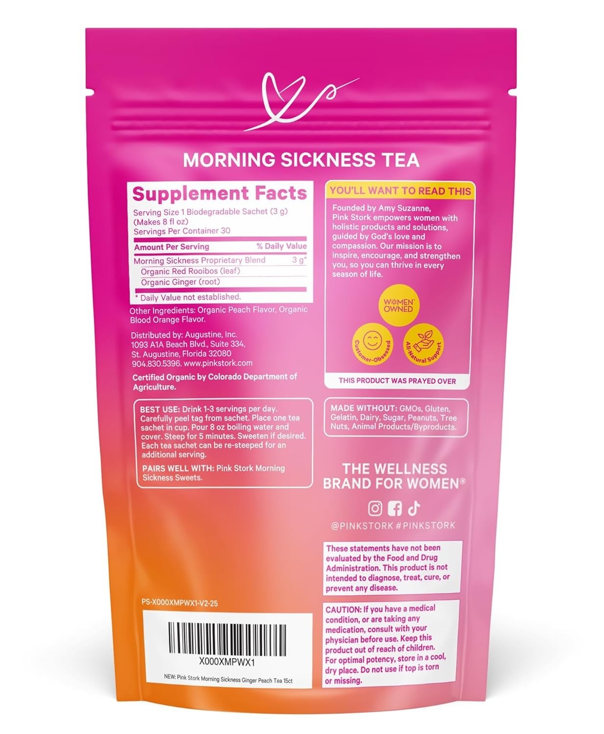 Organic Morning Sickness Tea with Ginger-Peach Flavor – 15 Sachets for Pregnancy
