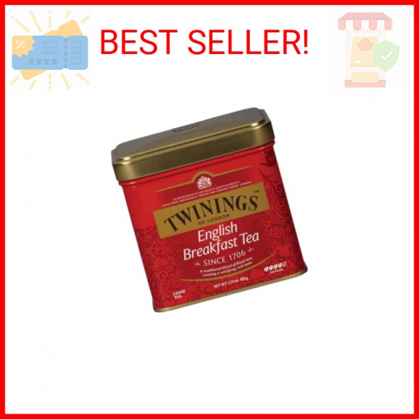 Twinings English Breakfast Loose Tea Tin, 3.53 Ounce Tin (Pack of 1), Smooth, Fl