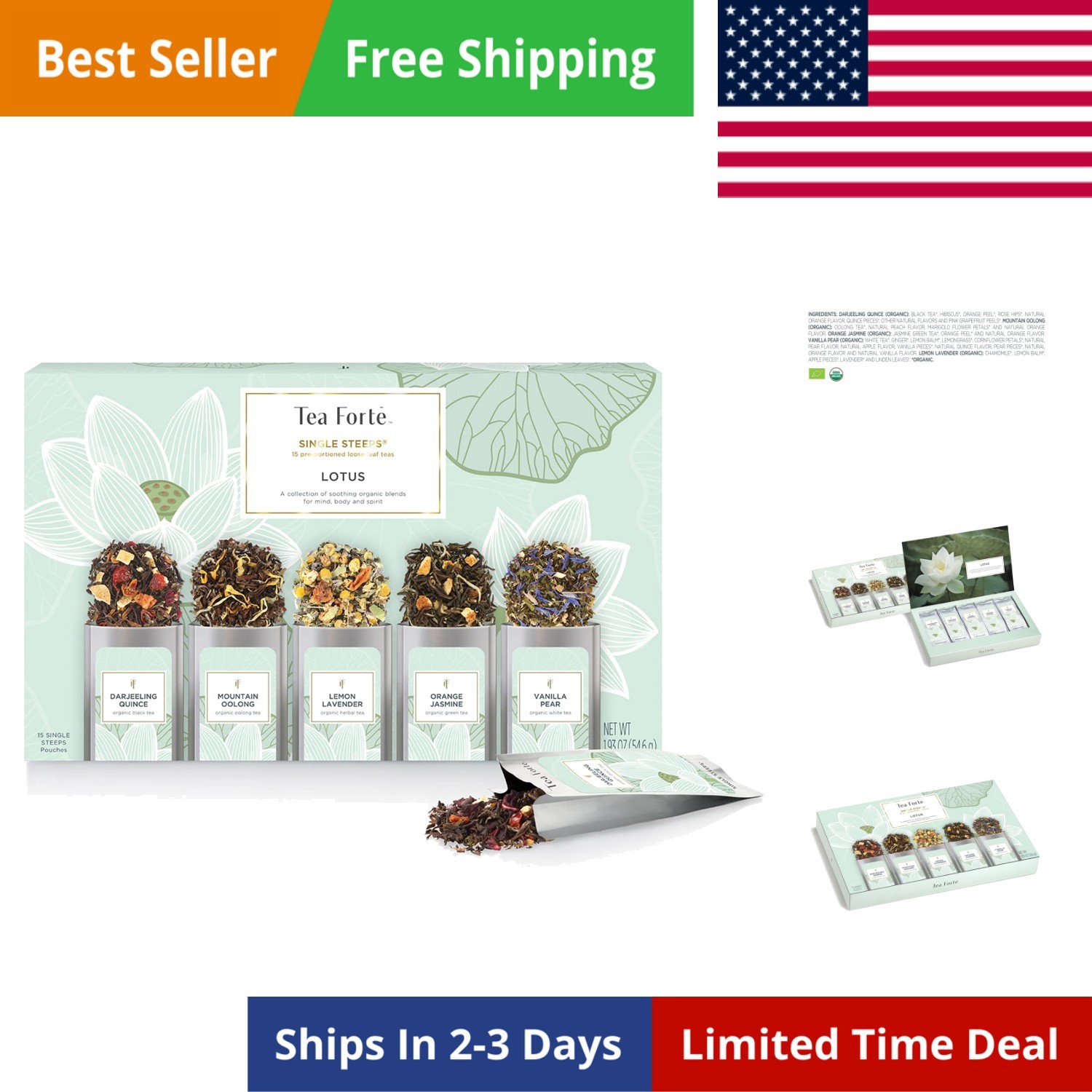 Single Steeps Loose Leaf Tea Sampler, Assorted Variety Tea Box, 15 Single Ser…