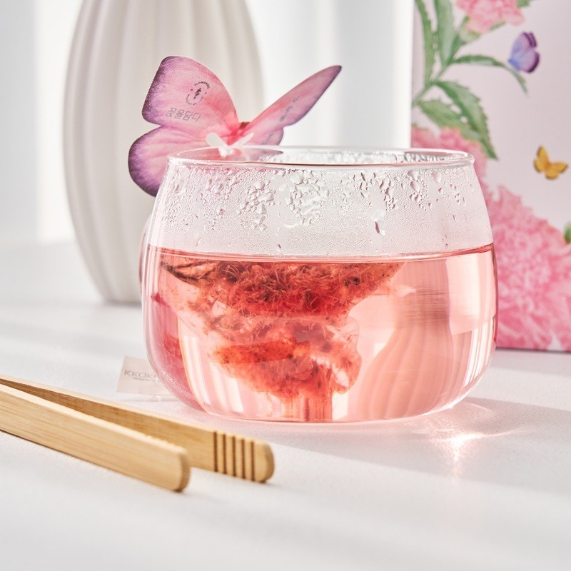 Kkokdam Butterfly Tea Bag Gift Set Pink 9 Bags 3 Flavors Herbal Tea