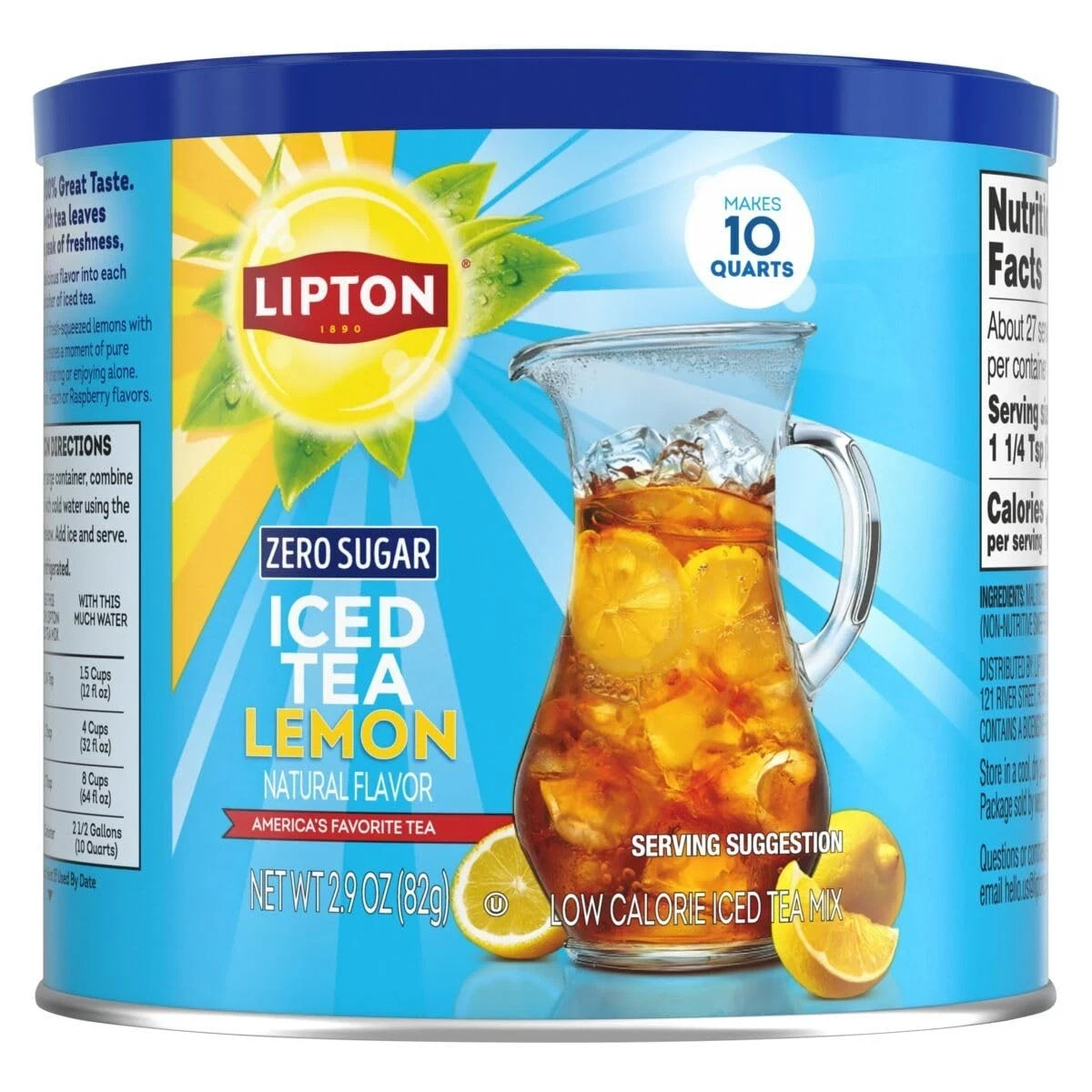 Lipton Zero Sugar Lemon Iced Tea Mix, Makes 10 Quarts (Pack of 6) BEST