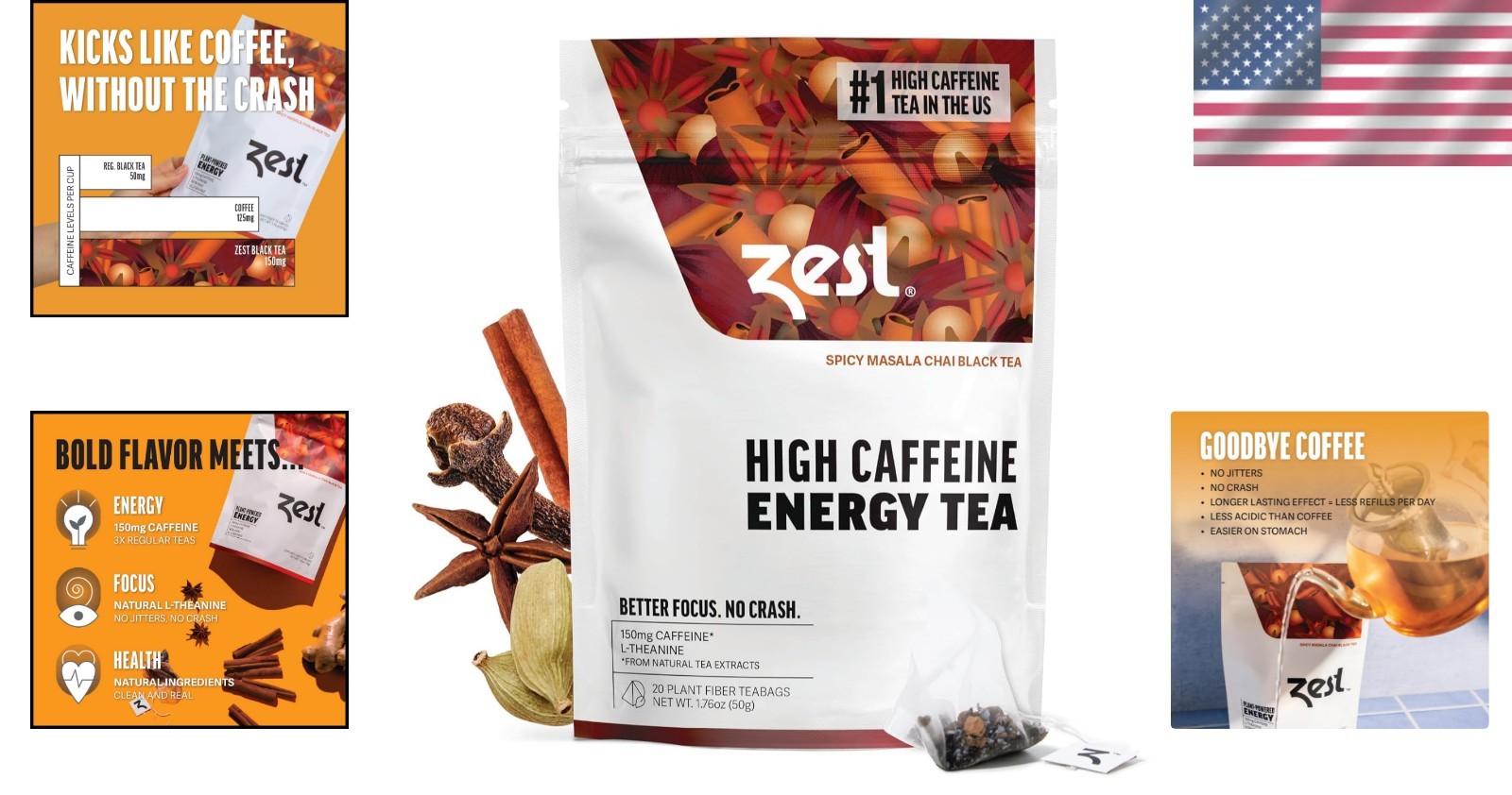 High Caffeine Spicy Masala Chai Tea – 20 Count, Natural and Energizing Choice