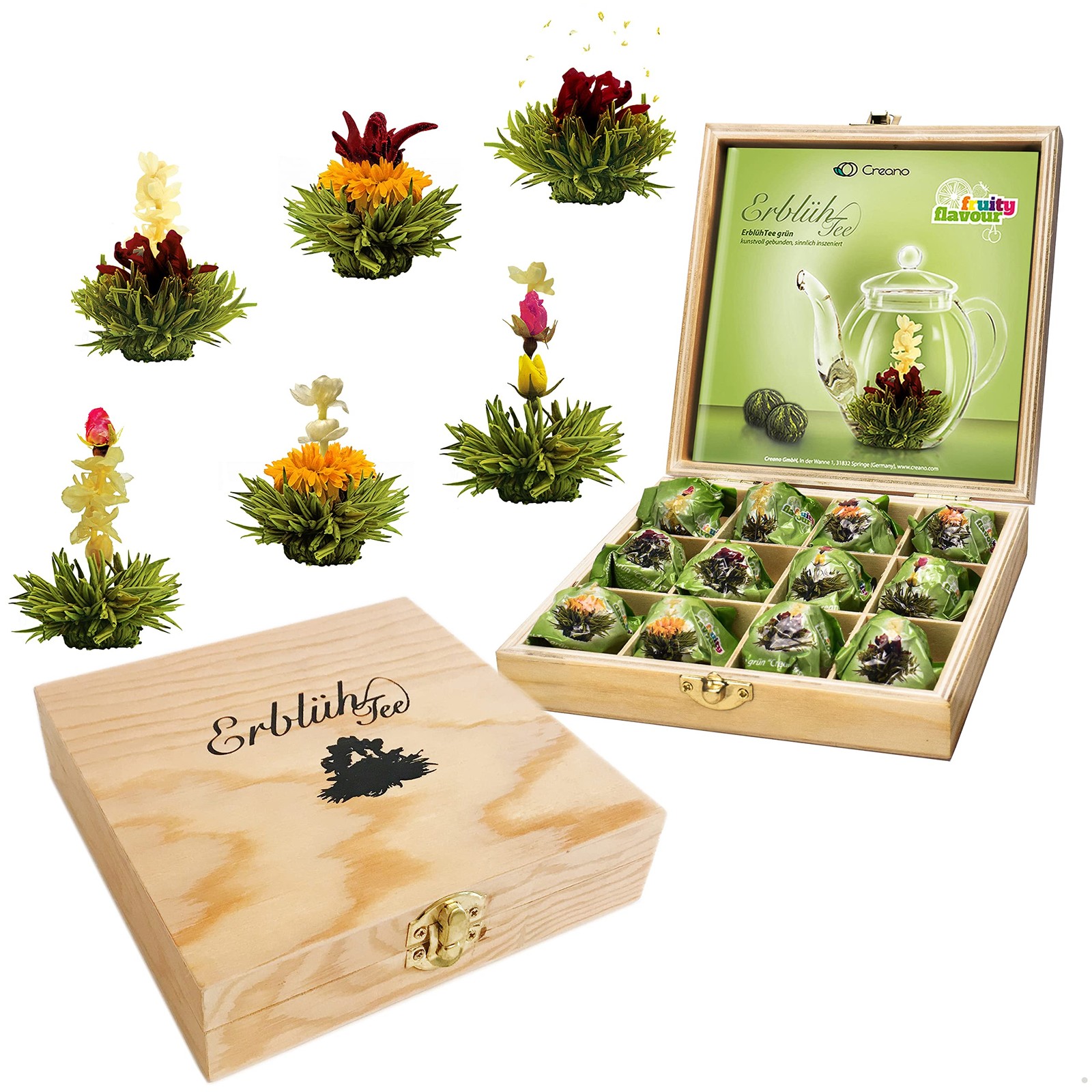 Flowering Abloom Tea – Blooming Gift Set in Stylish Wooden Box, 12pcs