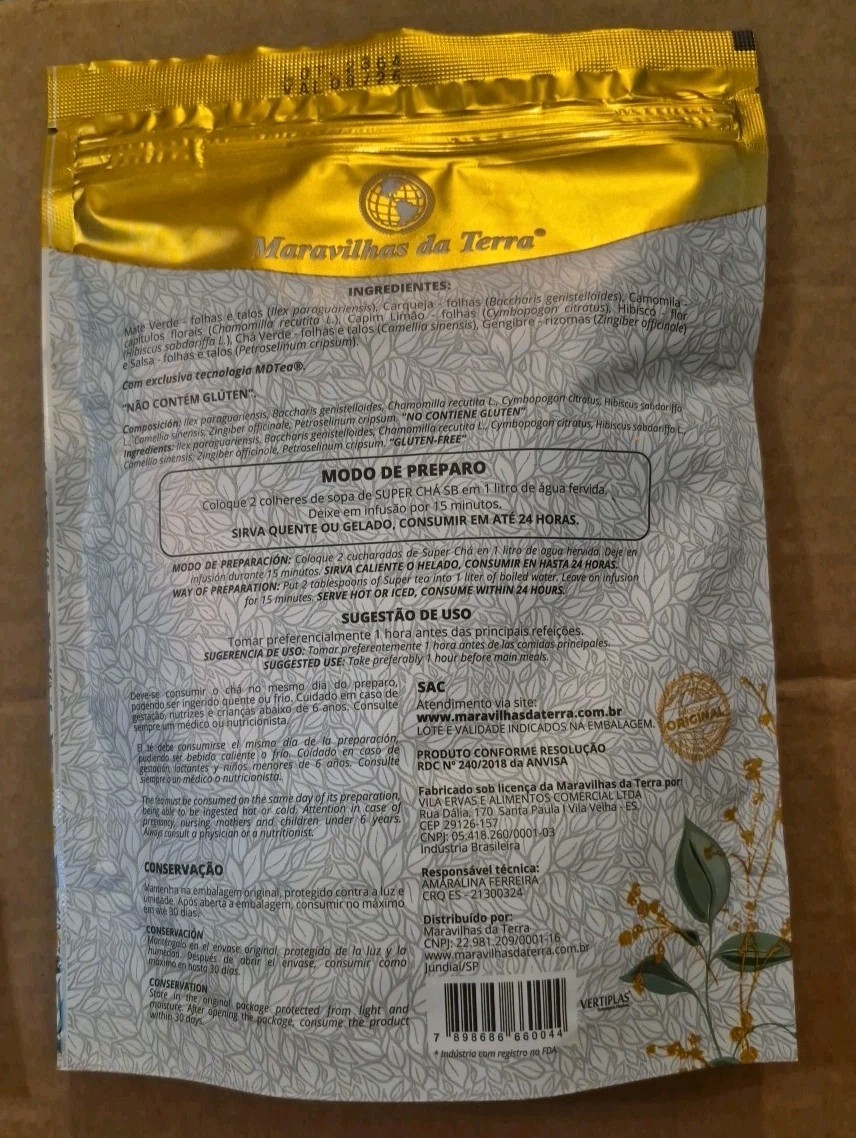 (2) Maravilhas da Terra Superchá SB Herbal Loose Leaf Detoxifying Tea 120g x2